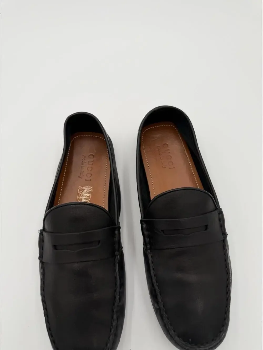 Gucci Web Stripe Driver Loafers Black Leather Mens Size 9